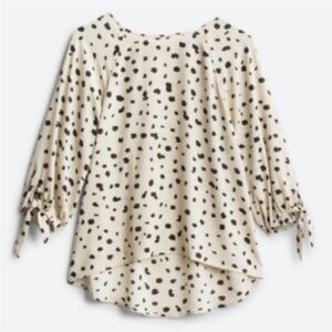 PAPERMOON Sassy tie sleeves Polka Dot Women's Top - Cream and Black plus SZ XXL